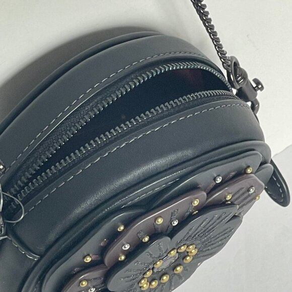 Coach Tea Rose Crossbody CE782 Small Round Leather Chain Shoulder Strap Floral - Picture 10 of 14